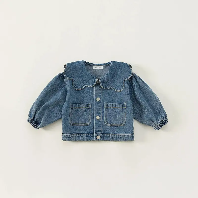 Girl's Denim Jacket Tops Western Style Doll Collar
