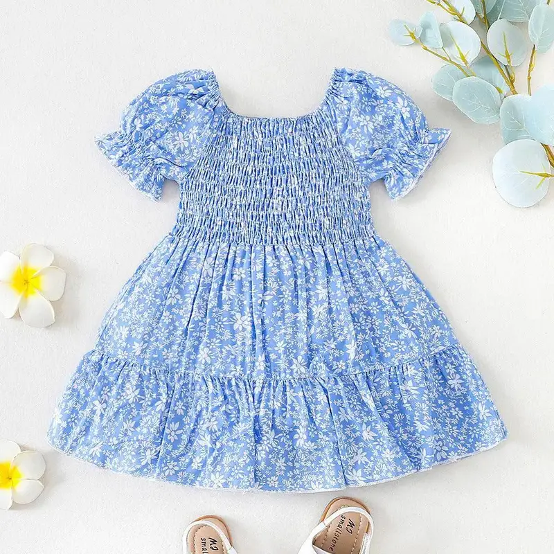Girls' Floral Stitching Dress