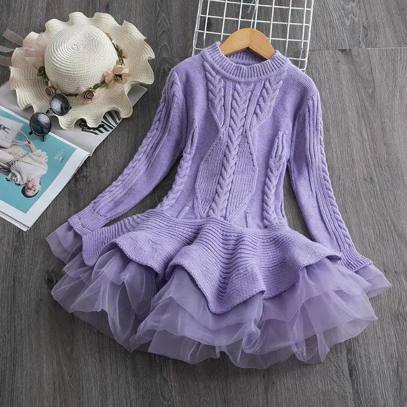 Girls' sweater dress long sleeve puffy princess dress
