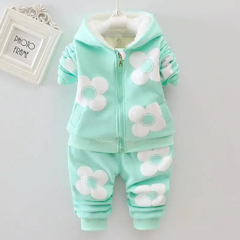 Girls' Two Piece Velvet Flower Outerwear Suit