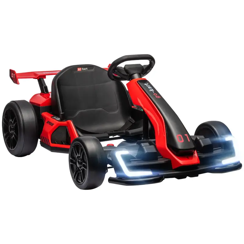 Go Kart Elettrico Bambini 6-12 Anni 24V 12km/h Seggiolino Regolabile, Luci Rosso