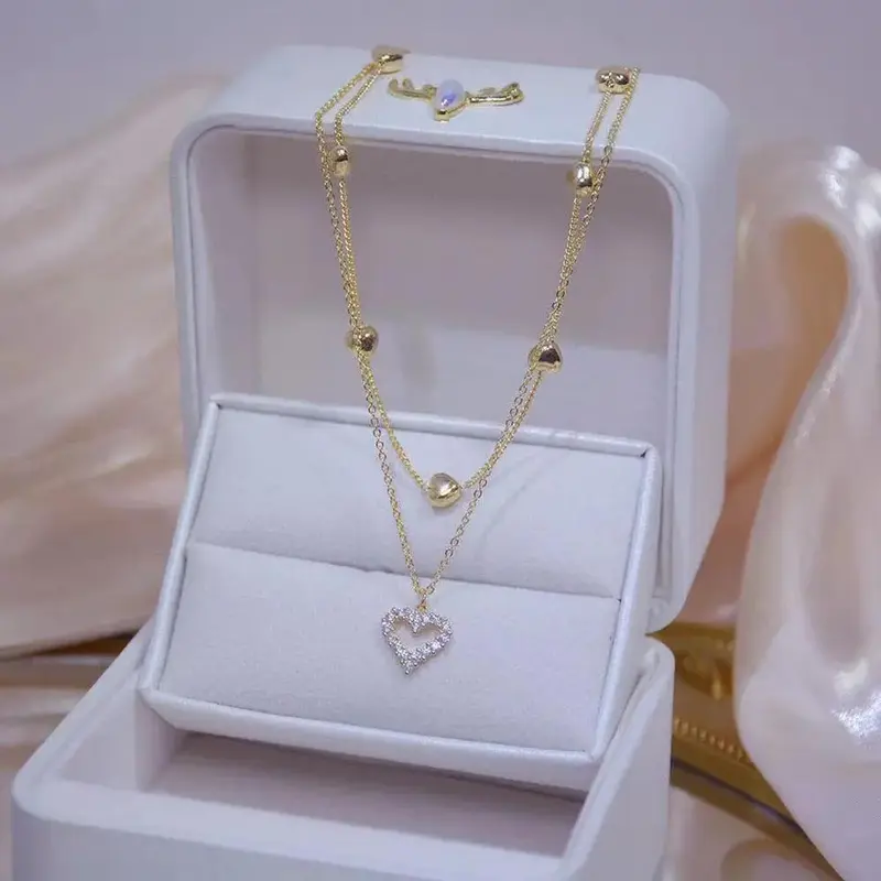 Gold Color Double Layer Heart Necklace