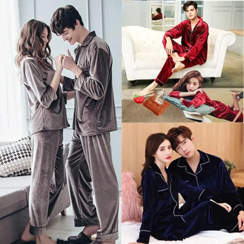 Gold velvet pajamas for couple