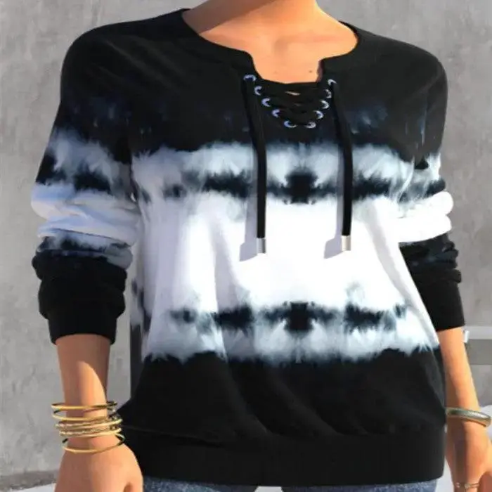 Gradient Printing Fashion Loose-fitting Long Sleeves Sweater