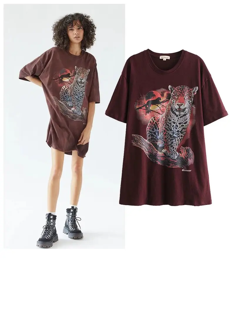 Graphic Tee T-Shirt Jastie Mountain-Leopard O-Neck Cotton Ladie New Summer Top High-Quality