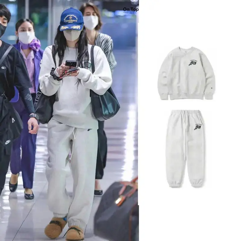 Gray Female Korean Fashion Casual Hoodie Hoodie Pants Loose
