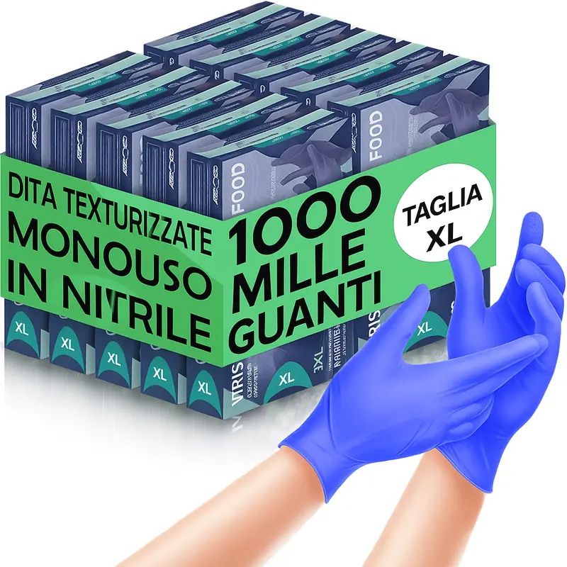 Guanti Nitrile Blu Monouso senza Lattice e Polvere Taglia XL 1000pezzi
