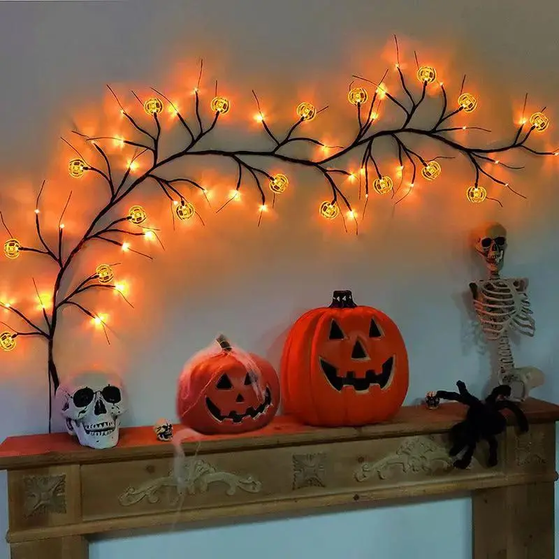 Halloween LED Willow Vine String Light Cool Cartoon Bat Pumpkin Decoration For Indoor Outdoor Party House Decor