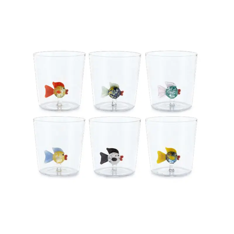 Henriette Set 6 Bicchieri acqua in vetro con pesci pagliaccio "Treasure" 300 ml