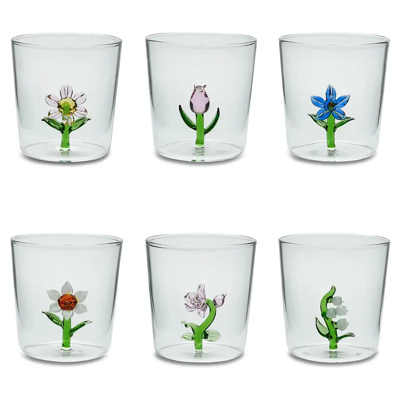 Henriette Set 6 Bicchieri in borosilicato con fiori "Treasure" 300 ml