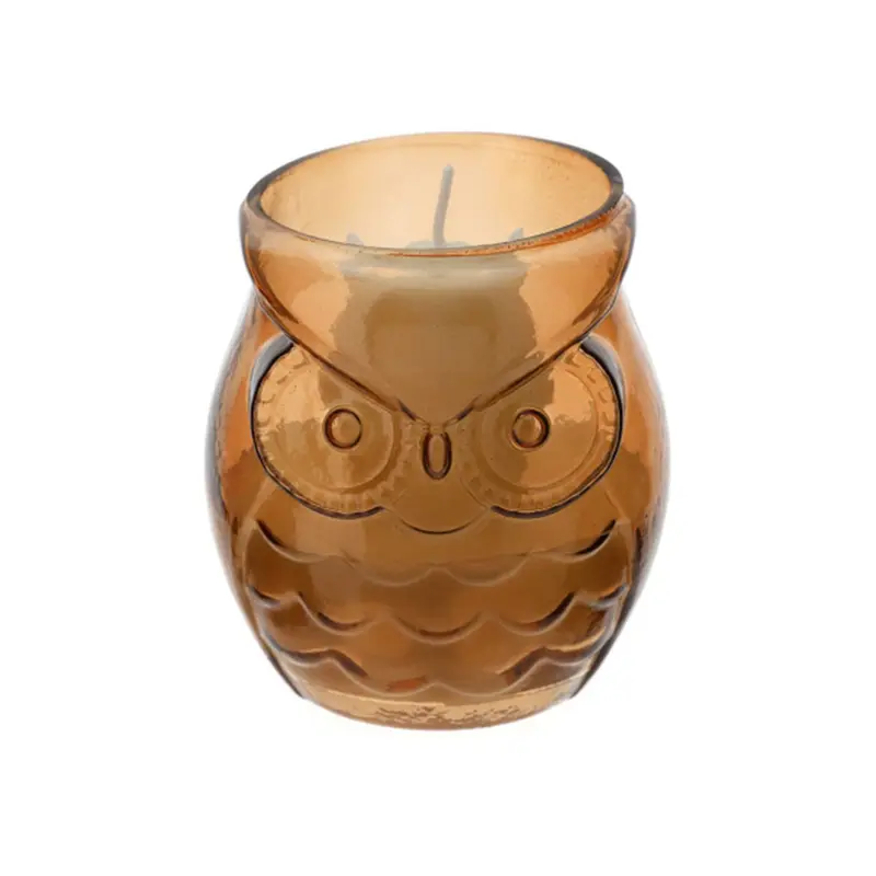 Hervit Candela in vetro con Civetta ambra Profumazione Oud D8xH9 cm