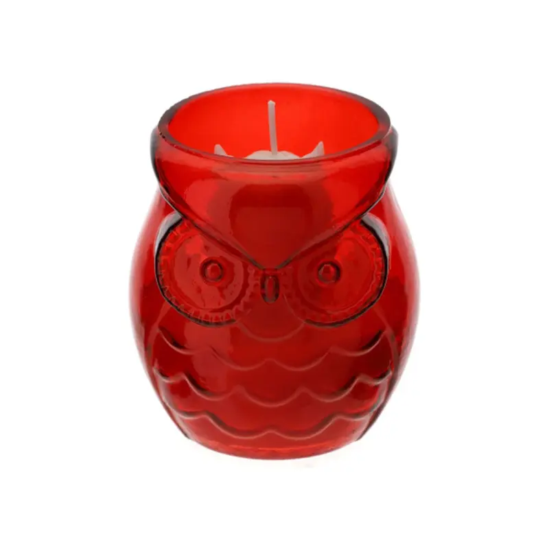 Hervit Candela in vetro con Civetta rossa Profumazione Oud D8xH9 cm