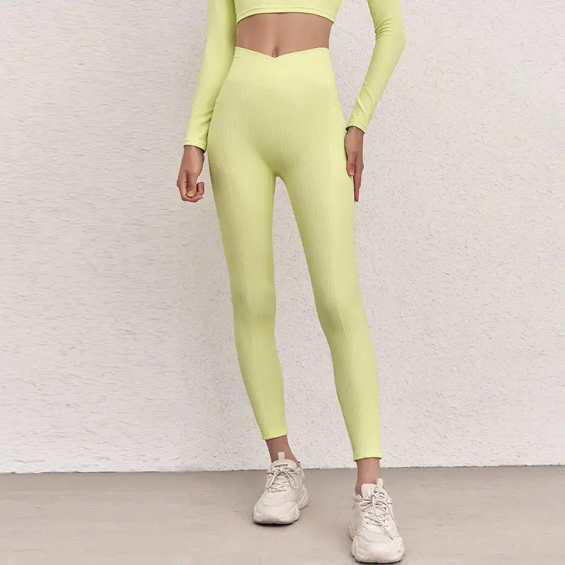 High Waist Hip Lift With Pocket Sports Yoga Pants Belly Contracting Running Quick-drying Tight Cross Waist Head Workout Bottoms