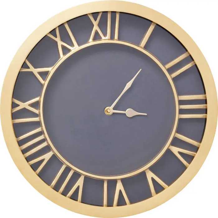 Kare, orologio da parete "Luxemburg", alluminio ottonato e vetro, diametro 33 x profondità 6 cm
