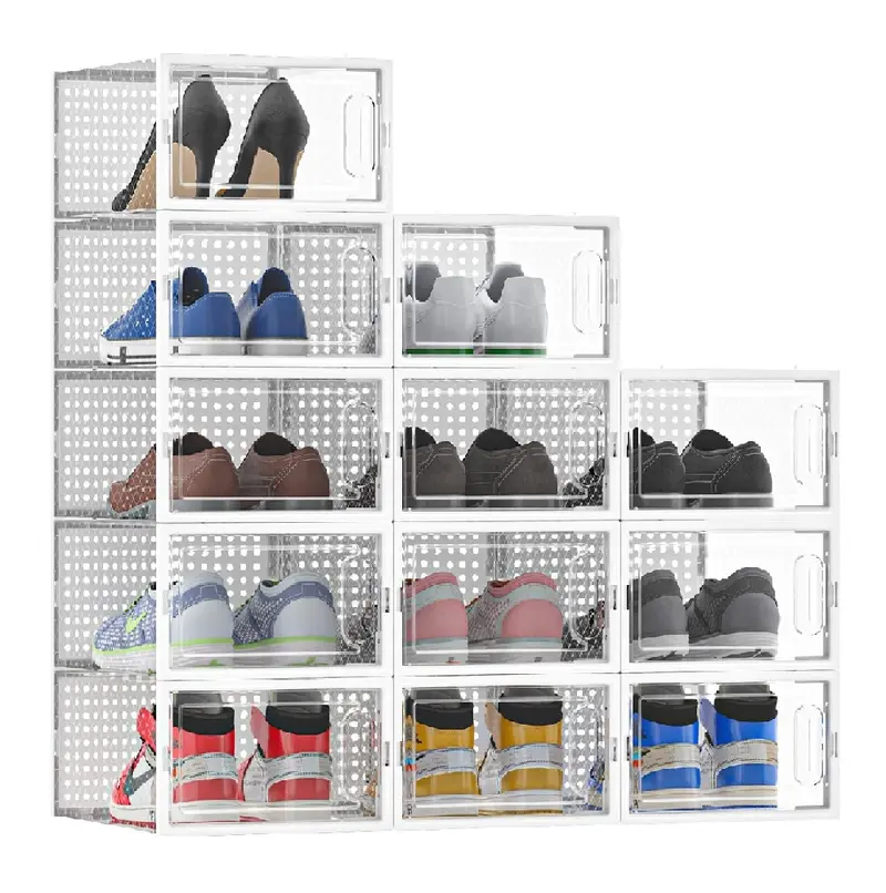 Kit 12 Scatole Portascarpe Impilabili Salvaspazio 35x25x19 cm Ventilate Multiuso