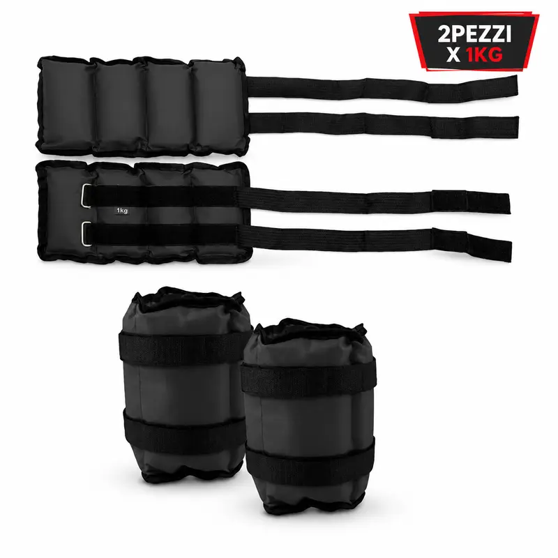 Kit 2 Pesi Allenamento Fitness 2KG Regolabili per Polsi e Caviglie Nero