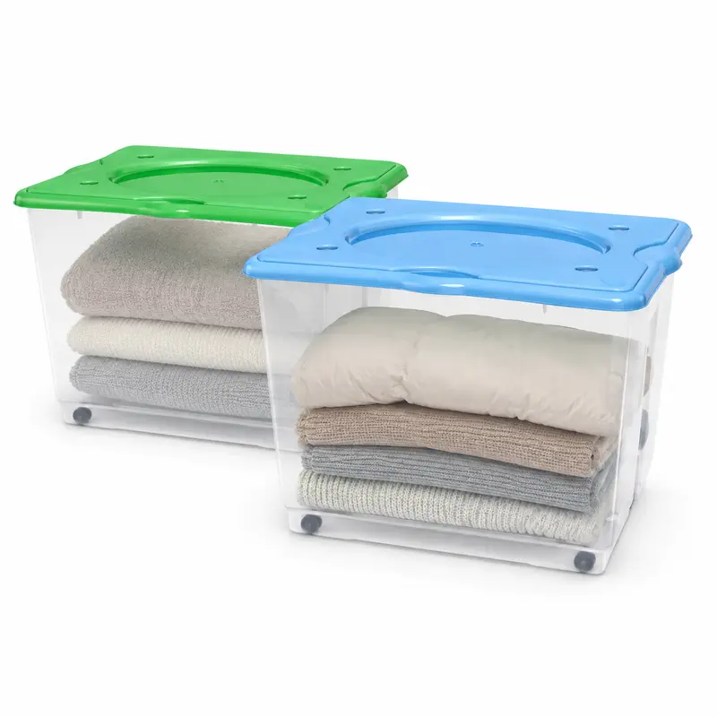 Kit 2 Scatole Porta Tutto 80 LT Trasparenti con Ruote 60x40x45 cm Contenitori Salvaspazio