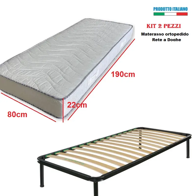 Kit 2pz Materasso Memory H22 + Rete 13Doghe Ortopedico e Anallergico 80x190 cm