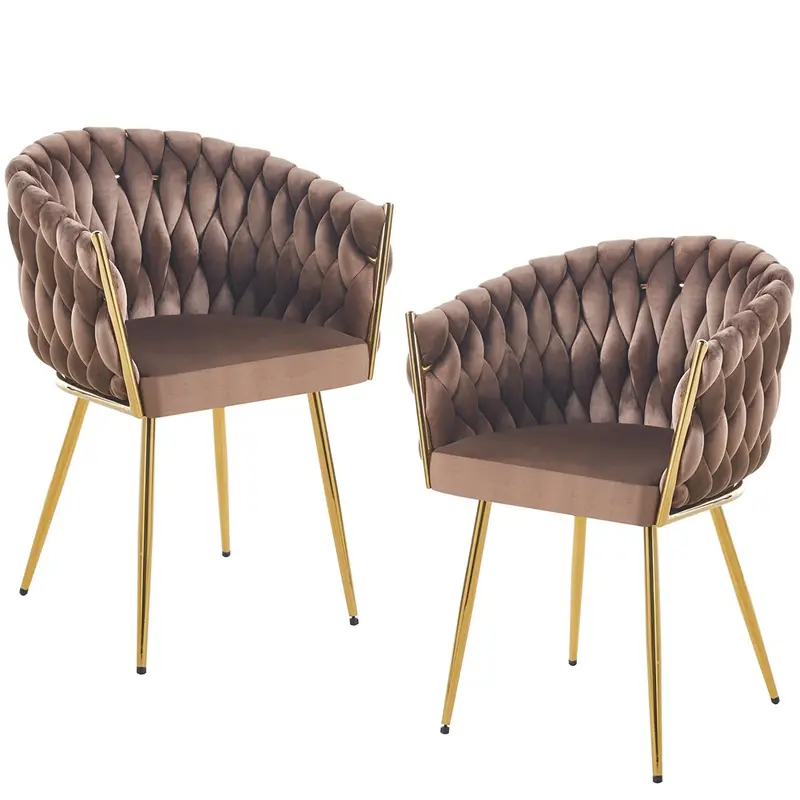 Kit 2pz Sedia Poltrona in Metallo Oro e Velluto Marrone Ergonomica Casa Ristorante Bar