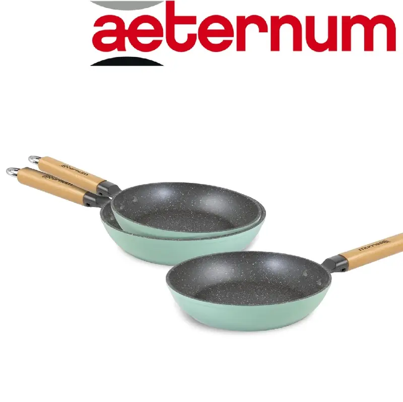 Kit 3 Padelle Antiaderenti Aeternum 20-24-28 cm Manico Legno Adatto a Induzione