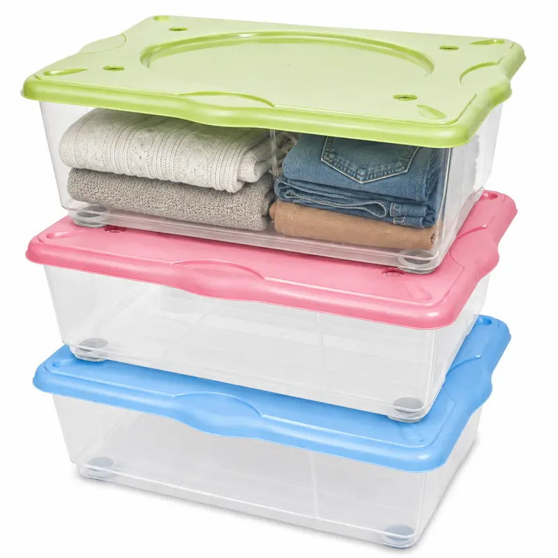 Kit 3 Scatole Porta Tutto 28 LT 60x40x17 cm con Ruote Contenitori Salvaspazio