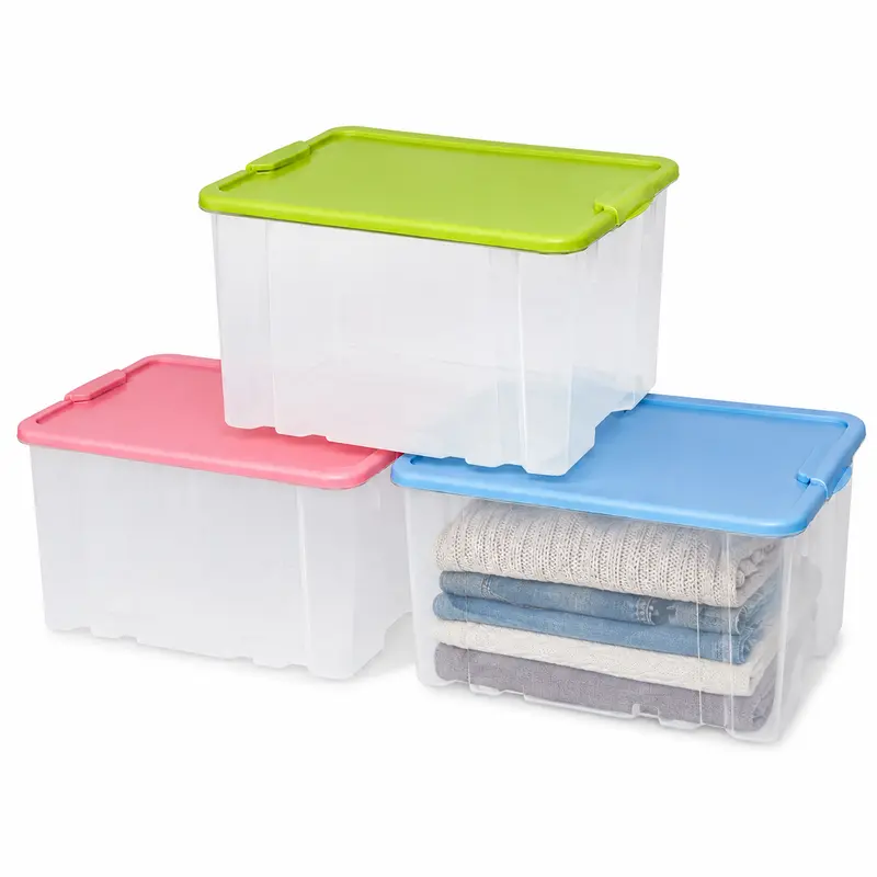 Kit 3 Scatole Porta Tutto 36 LT Trasparenti con Coperchio 50x37x25 cm Made in italy