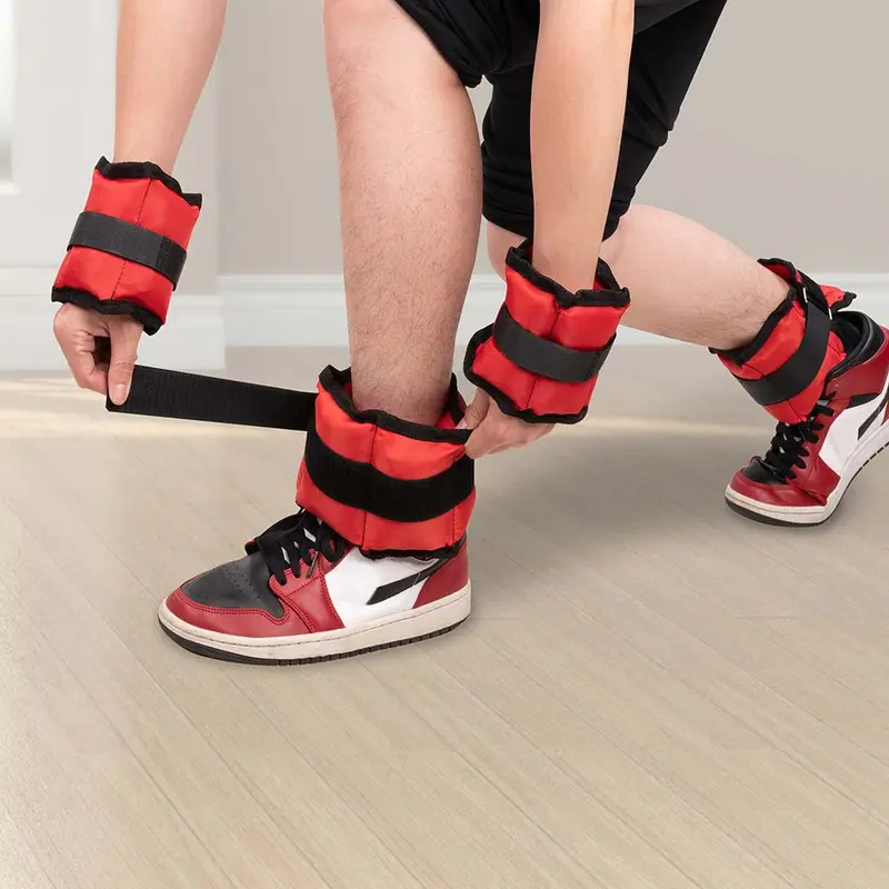 Kit 4 Pesi Allenamento Fitness 2KG+1KG Regolabili per Polsi e Caviglie Nero Rosso