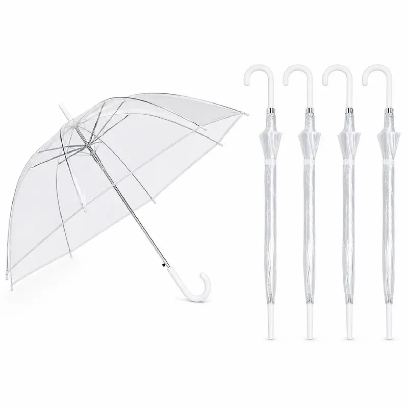 Kit 5 Ombrelli Automatici Trasparenti Bianchi 8 Stecche per Matrimoni Eventi Cerimonie