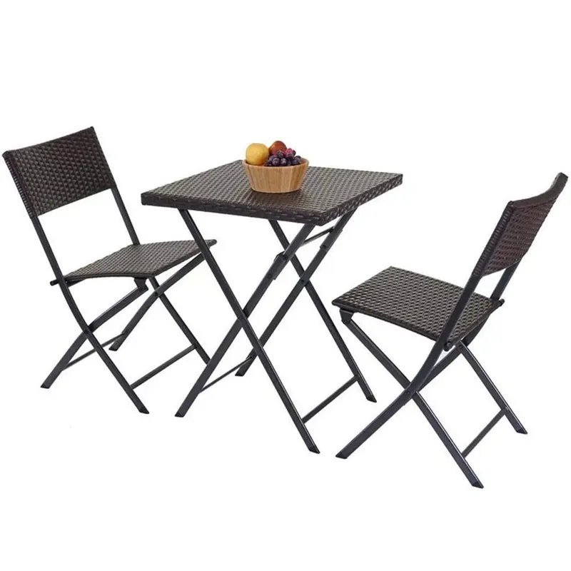 Kit da Giardino Pieghevole in Polyrattan Tavolo e 2 Sedie Interno Esterno Antracite