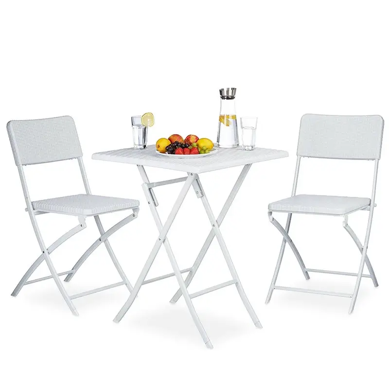 Kit da Giardino Pieghevole in Polyrattan Tavolo e 2 Sedie Interno Esterno Bianco
