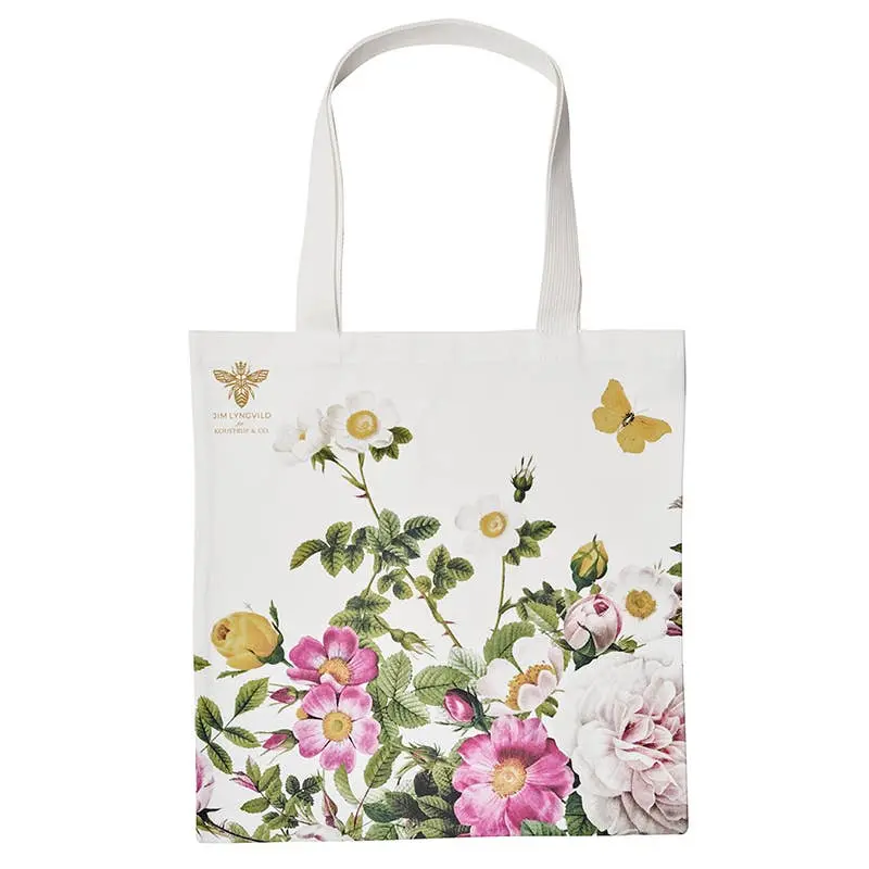 Koustrupco, Borsa di cotone 100% biologica con decorazione di fiori e rose