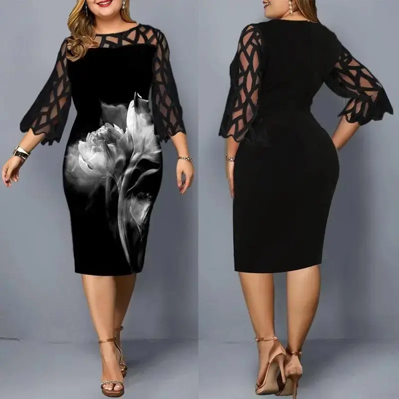 Ladies Floral Plus Size Fat Women Party Bodycon Dress