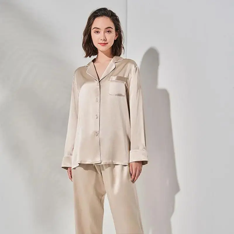 Ladies Long Sleeve  Silk Home Pajamas Set