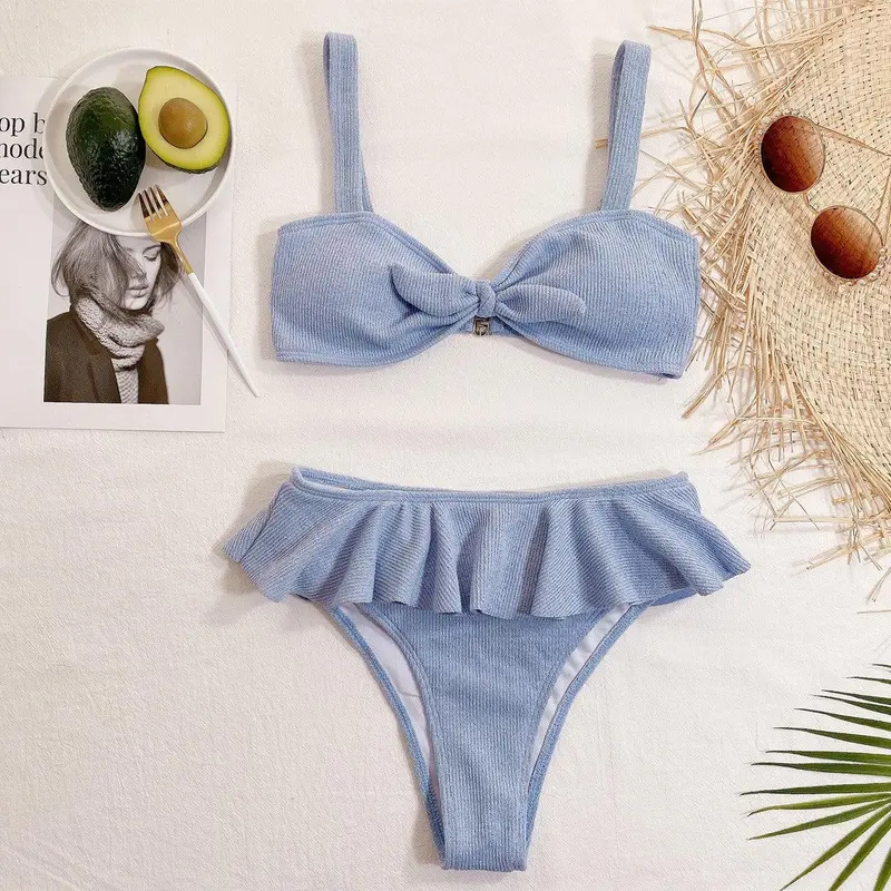 Ladies Ruffle Knitted Fabric Ladies Swimsuit Bikini