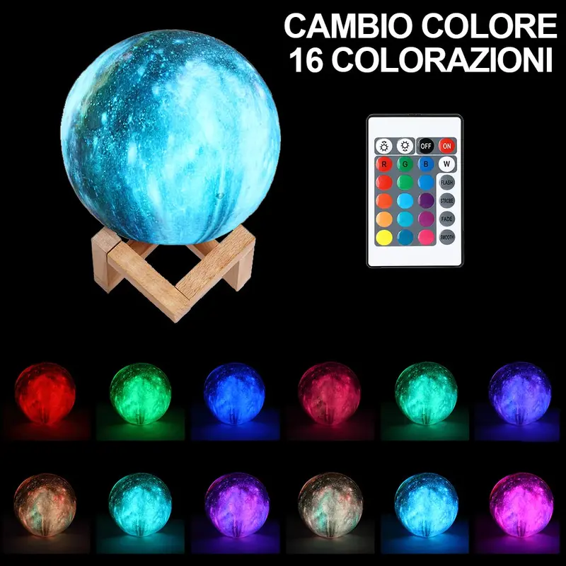 Lampada da Tavolo Sfera 18cm Luce LED RGB Telecomando e batteria ricaricabile usb