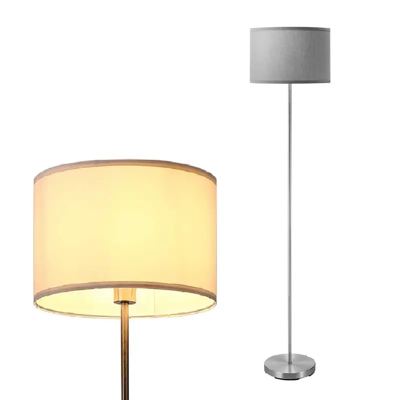 Lampada Piantana da Terra Moderna 160cm Paralume in Tessuto E27 60W Silver Grigio