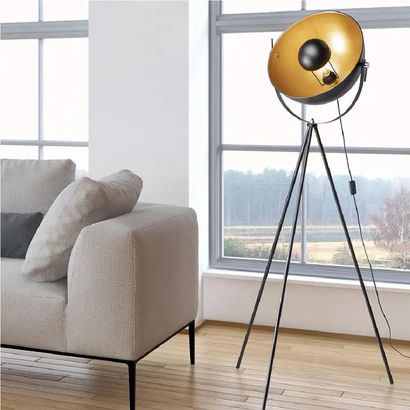 Lampada Piantana Terra Design Moderno Industriale Metallo Luce E27 Nero oro