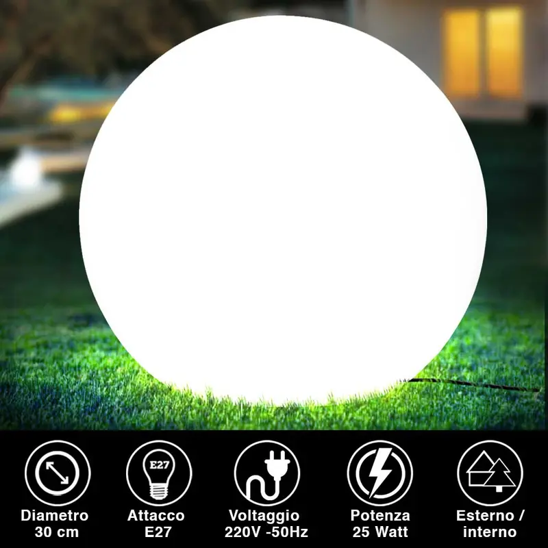 Lampada Sfera Giardino 30cm Luce Esterno Bianco attacco E27 Decorazione Esterno