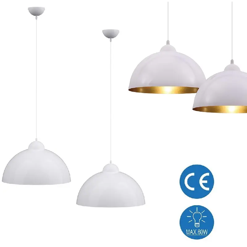 Lampadari Kit 2pz Sospensione Moderna Lampade per Snack Cucina 30cm Bianco Oro