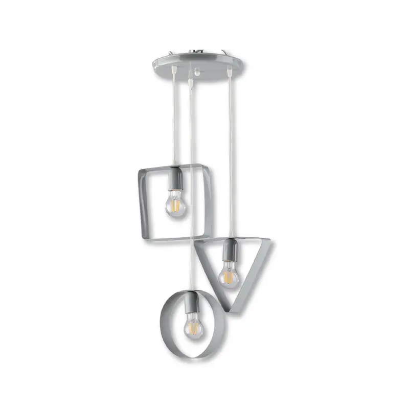 Lampadario 3Luci Metallo Verniciato e sagomato Moderno Altezza Regolabile Grigio
