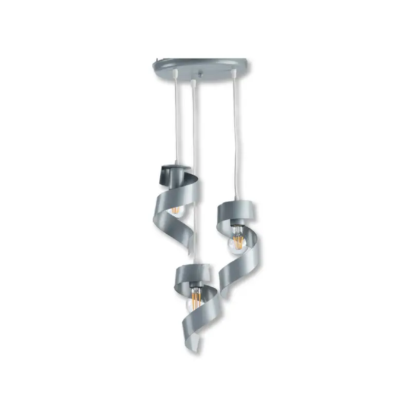 Lampadario a Sospensione in Metallo Verniciato 3 Luci E27 Regolabile Grigio