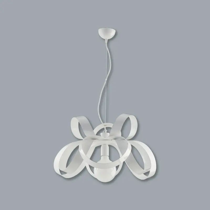 Lampadario Moderno 1 Luce Metallo Verniciato Curvato Bianco
