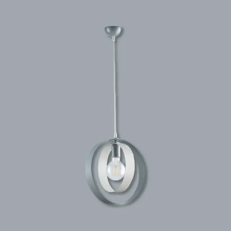 Lampadario Sospensione 1luce Metallo Verniciato Lavorato a Mano Bianco Cromo