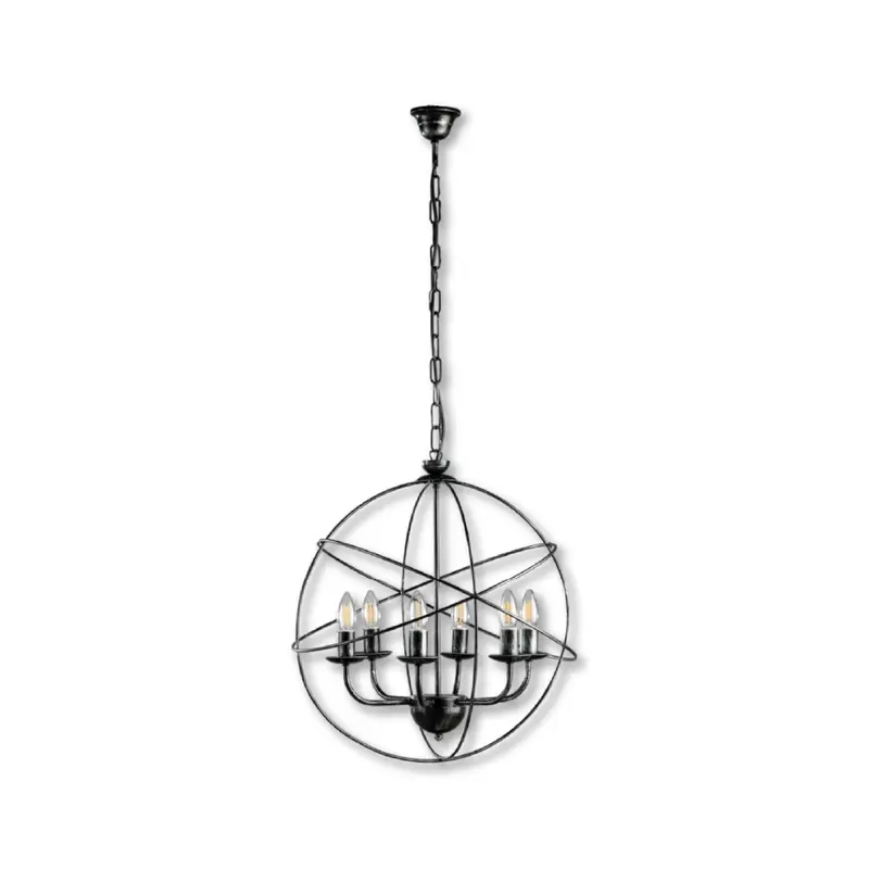 Lampadario Sospensione Metallo Circolare Samira 6 luci E14 Nero/Oro