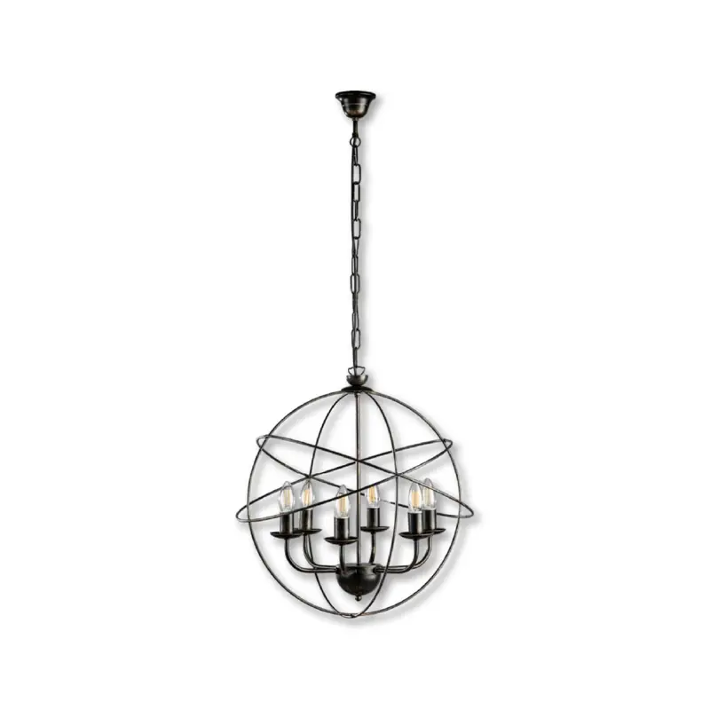 Lampadario Sospensione Metallo Circolare Samira 6 luci Nero/Argento
