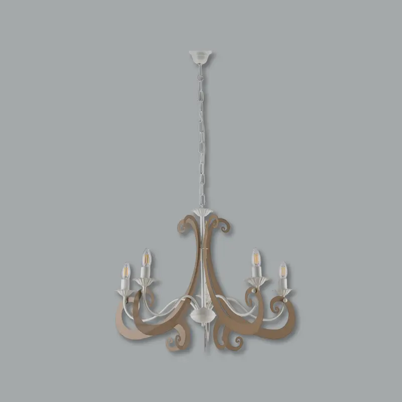 Lampadario Sospensione Metallo Verniciato Camilla 5 Luci E14 Bianco/Tortora