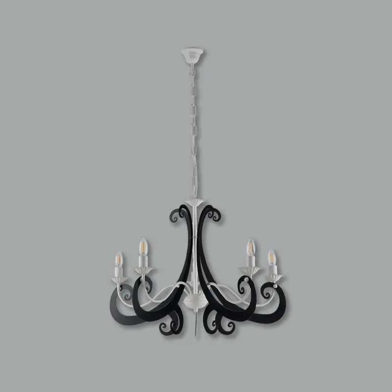 Lampadario Sospensione Metallo Verniciato Camilla 5Luci E14 Bianco/Nero