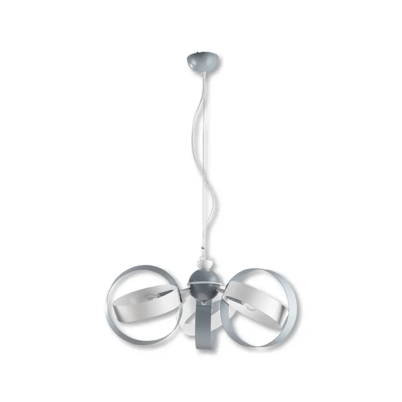 Lampadario Sospensione Metallo Verniciato Forma Astratta 3 luci E14 Valeria BiancoGrigio