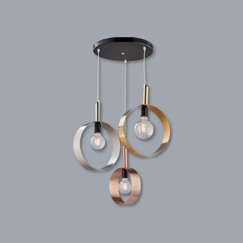 Lampadario Sospensione Metallo verniciato Stefy 3 Luci E27 Oro/Rame/Cromo