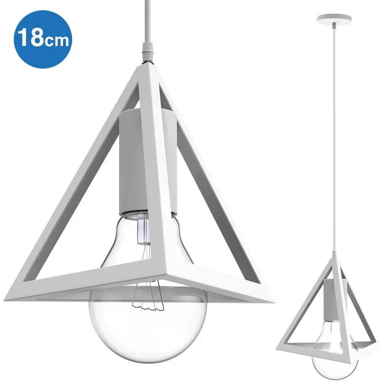 Lampadario Sospensione Piramide 18cm Metallo E27 Design Moderno Bianco
